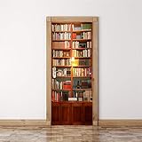 DFKJ Bibliothèque 3D Porte Autocollants Livre étagère Porte Murale bibliothèque décalcomanie pour la décoration de la Maison étanche Chambre étude papiers Peints A1 86x200 cm