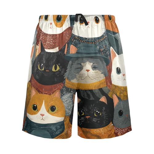 Men's Short Pajama Bottoms Cat Cowboy Funny Home Casual Sleep Pants