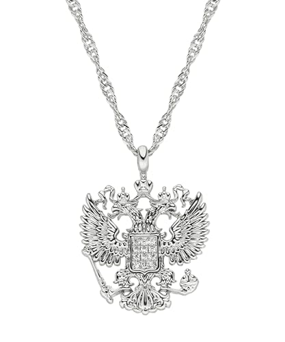 Materiale argento: ottone d\'origine Collana con stemma della Russia, con aquila russa, gioiello russo, stemma della Russia, da donna (argento), Ottone