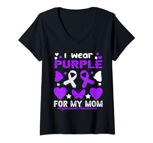 Mujer Me pongo púrpura para mi mamá Alzheimer rompecabezas corazón Camiseta Cuello V