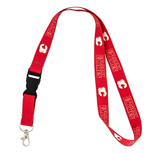 Desert Cactus Calgary Flames Lanyard NHL National Hockey League Car Keys ID Badge Holder Keychain Detachable Breakaway Snap Buckle (Lanyard 1 - Red)