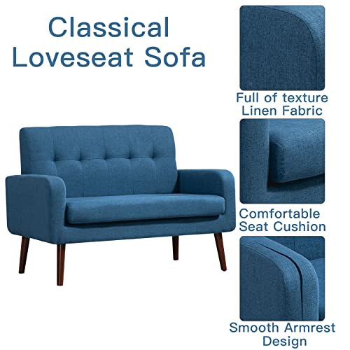Attica 50" Modern Fabric Loveseat Sofa,Office Couch For Small Space, Living Room Soft Futon,Small Couch For Bedroom (Blue) #TOP3