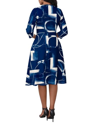 Image of PinkPatty Women's Casual 3 /4 Sleeve Midi Dresses Fit and Flare Church Work Dress with Pockets