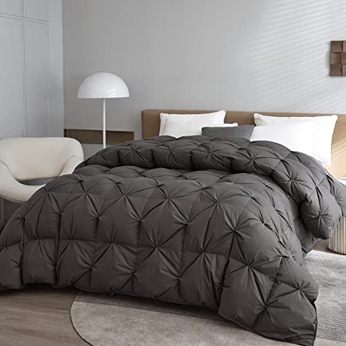 Hombys 120X120 Oversized King Down And Feather Comforter, 50% Down 500+ Fill Power Duvet Insert With 100% Cotton Cover, Pinch Pleat Fluffy Extra Large Comforter, Grey #TOP1