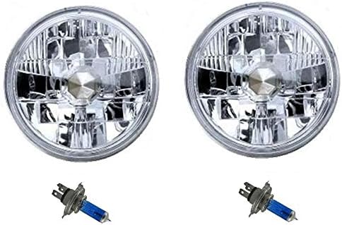 Octane Lighting 7" Halogen H4 Headlight Clear Diamond Crystal Headlamp Sw 60/55W 12V Light Bulbs