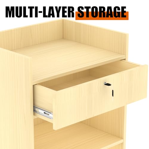 Image of 24 inchW * 18 inchD * 38 inchH - Cash Register Stand,Cash Wrap Checkout Desk Counter Stand with Drawer & 2 Tiers Storage for Church, Retail Store, Debate, Shopping Mall (Maple)