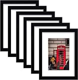 PWTAKO 8x10 Picture Frame Set of 6, Display Pictures 5x7 with Mat or 8x10 Without Mat for Wall Mount