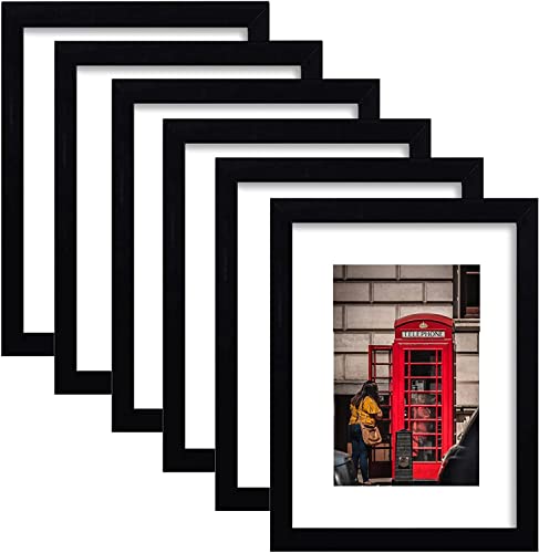 PWTAKO 8x10 Picture Frame Set of 6, Display Pictures 5x7 with Mat or 8x10 Without Mat for Wall Mounting or Table Top Display,Black by PWTAKO - Used condition - US$16.04