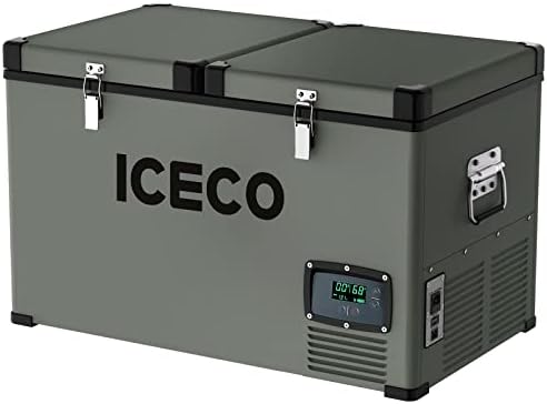 ICECO VL65 68 Quart Dual Zone Portable Refrigerator with SECOP Compressor, 65 Liters Deep Freezer, DC 12/24V, AC 110-240V, 0℉ to 50℉, Home & Car Use (without Insulate Cover)