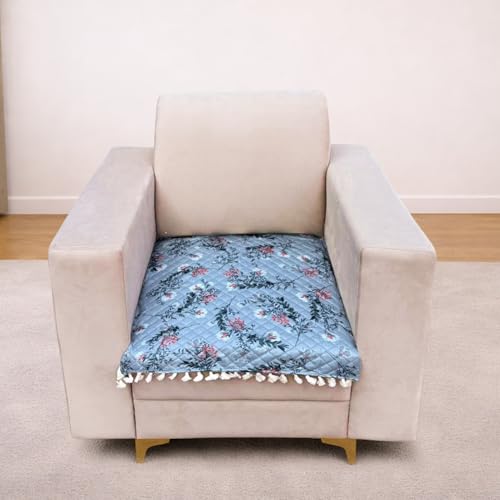 Image of Homerz Premium Printed Quilted Velvet Sofa Slip Cover Protector with Tassels, Sofa Mat, Exact Size, Antislip Cover (Grey Autumn, 1 Seater, Half)
