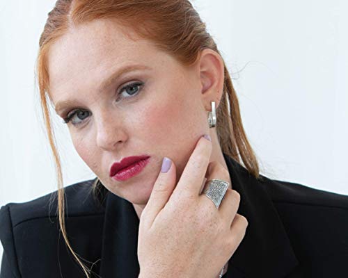 Silver Ring For Women, Open Adjustable Geometric Big Statement Cuff Ring, Jewish Ring Engraved With Hebrew Women Of Valor Verses, Unique Handmade Spiritual Judaica Jewelry, Israeli Gift For Mom, Wife #TOP1