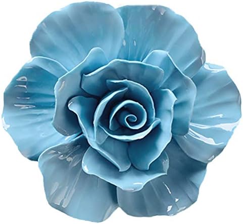 ALYCASO Rose Ceramic Flower Wall Décor Artificial 3D Flower Wall Art for Living Room Home Hallway Bedroom Kitchen Farmhouse Bathroom Dining Room, Blue, 5.51 inch