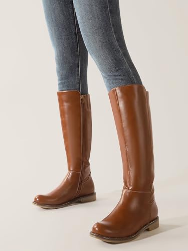 Image of Shoe'N Tale Women's Knee High Boots Flat Low Heel Stretchy Round Toe with Side Zipper