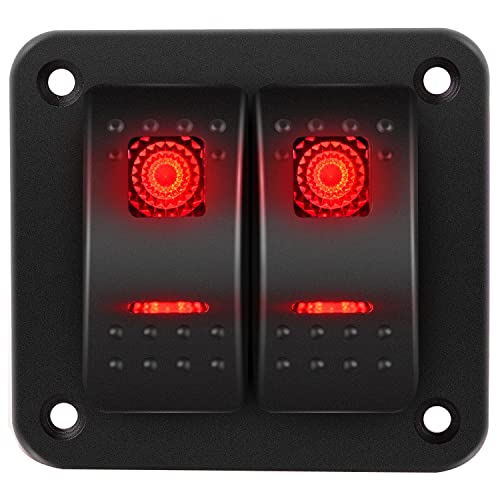 RUNCCI-YUN Panel de Interruptor Basculante de 2 Gang,Panel de interruptor de palanca de LED Rojo 12-24V,SPST Interruptor Coche para coche, caravana, camión, barco