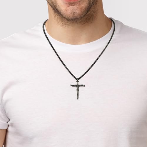 Jesus Cross Necklace 18K Gold Plated Crucifix Nail Pendant Gold/Black/Silver 18+2" Christian Baptism Confirmation Religious Gifts for Men3