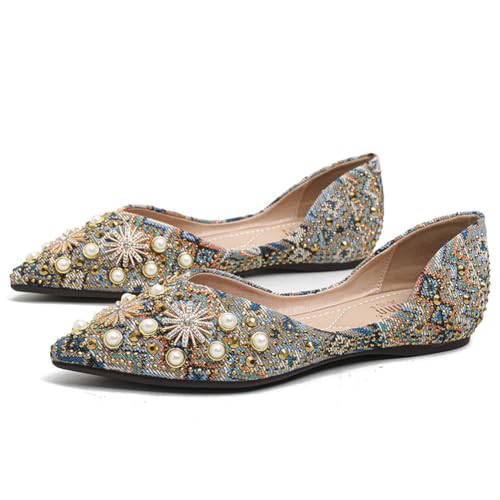 Women's Pointed Rhinestone Flat Shoes Glitter Flowers Wedding Comfortable Dress Shoes2