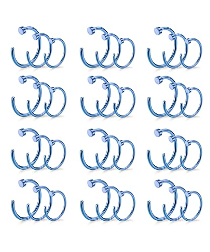 Drperfect 20G 36 Pcs 316L Stainless Steel Nose Ring Hoop Blue