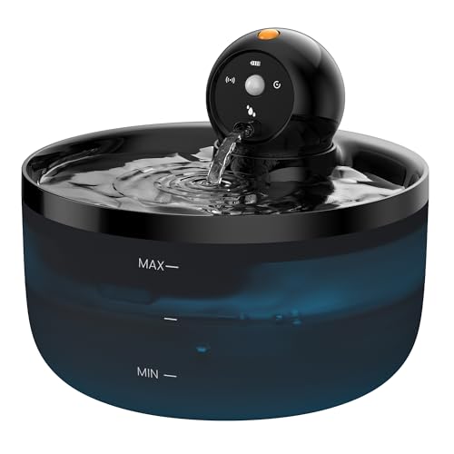 Fontanella per Gatti senza Fili: Fontana per Gatti a Batteria - 2.6L Fontanella Gatto con Sensore di Movimento - Dispenser Acqua Gattis Ricaricabile - Distributore Acqua Cani con Pila - Nero