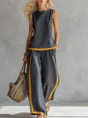 Conjunto de algodón y lino premium con acabado texturizado y sofisticado pantalón holgado 5