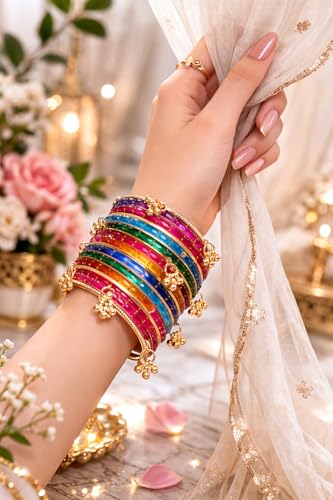 Image of Swara Creations Kashmiri Ghungroo glass Bangles set | Viral Raindrop Multi Set for Women and Girls | Set of 16 Pcs (SKU415)