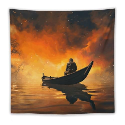Tapisserie murale avec motif homme bateau et jetés de fond uniques