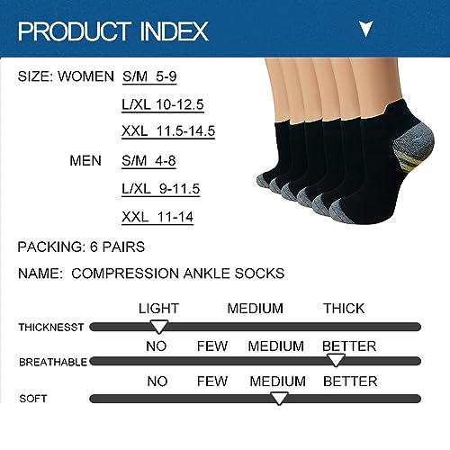 Image of Sooverki Copper Compression Socks Women and Men 6 Pairs - Circulation Arch Support Plantar Fasciitis Running Ankle Socks