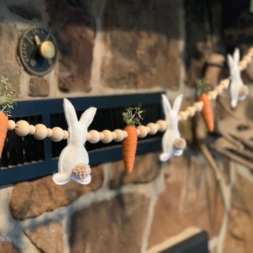2026 Easter Rabbit Carrot Garlands 7.2 FT Artificial Rabbit Carrot Wooden Beads Front Door Wreath Hanging Banners Spring Ornaments for Home Decor (Multi-Colored 8 Carrots 7 Rabbits 98 Wooden Beads)