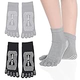 ZOCONE Calcetines Dedos Antideslizantes Mujer, 2 Pares Calcetines Pilates Mujer Antideslizantes Dedos Calcetines de Yoga con Dedos Calcetines Cinco Dedos Mujer para Deportes Fitness Yoga(Negro y Gris)