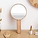DYRABREST Handheld Makeup Mirror with Handle, HD Beauty Round Mirror with Wooden Frame, Salon Hairdress Makeup Hand Mirror