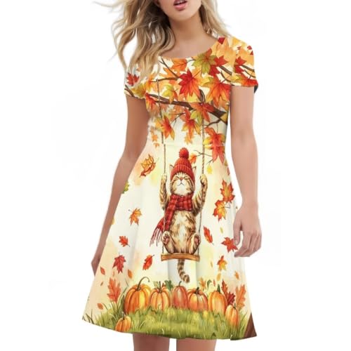 Image of AFPANQZ Womens Casual Summer Lightweight Vintage Dress Short Sleeve Midi Dress Knee-Long Luxury Formal Dress
