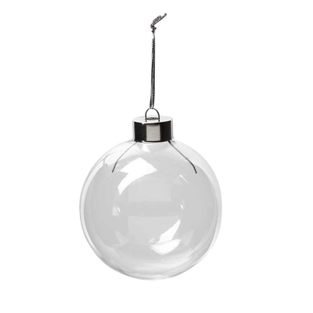 Crafty Capers Silver 6 Fillable 80Mm Clear Glass Bauble Christmas Ornaments For Tree Decoration