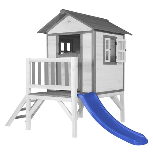 AXI Beach Lodge XL Casetta bianca con scivolo blu | Casa per bambini su palafitte con veranda in legno FSC | Parco giochi per il giardino