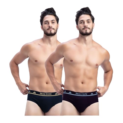 Image of Milton Mens Pure Cotton Solid Briefs|Soft Breathable Underwear for Men|Outer Elastic Comfort Fit Waistband|Skin-Friendly Essentials|Multi-Color, Color Name May Vary as per Availability|Pack of 2