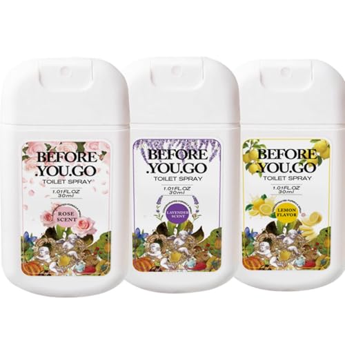 3 Pack Portable Pocket Toilet Spray, Bathroom Odor Deodorizer with Essential Oils, Bathroom Air Freshener Odor Eliminator, Be Gone Sprays for Hides Odor Fast, Travel Essentials