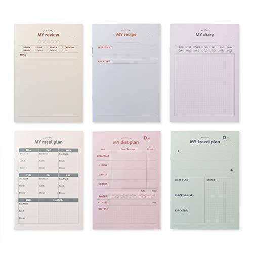 Monolike A5 My Assistant Notebook 6 SET - A Type, Review Note, Reipe Note, Diary, Meal Plan, Diet Plan, Travel Plan