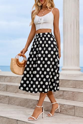 Image of Cicy Bell Womens Summer Striped Maxi Skirts A-Line Beach Vacation Outfits | Elastic Waist, Side Pockets, Flowy, Midi Length, Color Contrast, Trendy Casual
