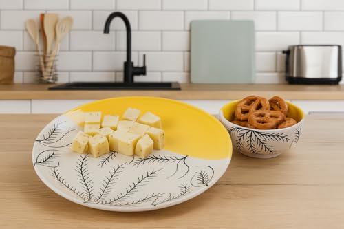 Image of HS HINDUSTANI SAUDAGAR Sunset Leafstone Ceramic Plate and Bowl dinnerware Sets Plates for Dinner Pasta Breakfast & katori Dinner Set Ideal Dining Table Kitchen Design for Daily use and Gifting.