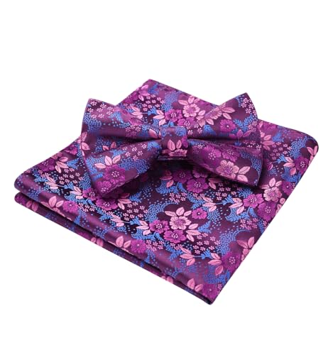 Image of HISDERN Bow Ties for Men Paisley Floral Pre-tied Bowtie Pocket Square Set Men's Formal Bow Ties Wedding Party