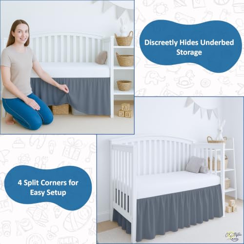 Image of Cottington Lane Dark Grey Crib Skirt Dust Ruffle 14 inch Drop, Fits 28 inch x 52 inch