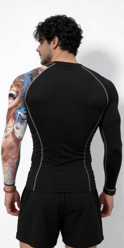 LUXENBOURG Mens Gym Compression T-Shirt Black Black And Multi 1 - Image 4