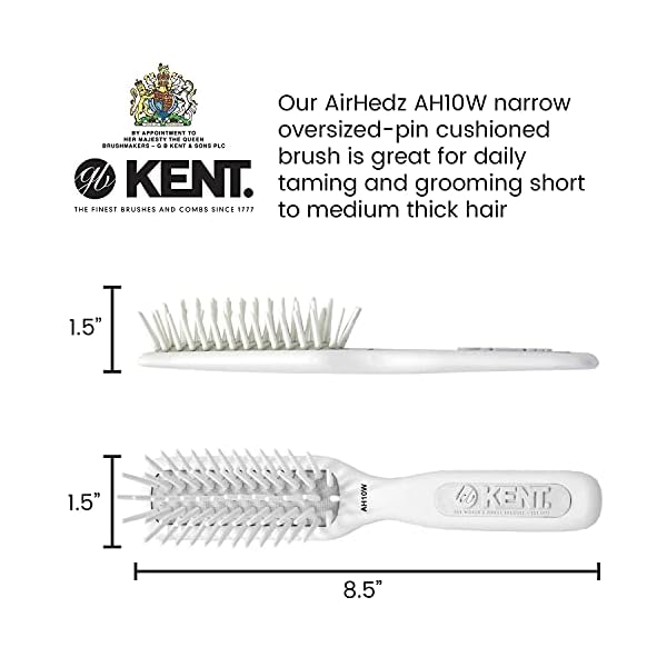 Kent-AH10W-Airhedz-Pro-Narrow-Pin-Hair-Brush-Fat-Pin-White-for-Detangling-and-Grooming Kent AH10W Airhedz Pro Narrow Pin Hair Brush (Fat Pin, White) - for Detangling and Grooming