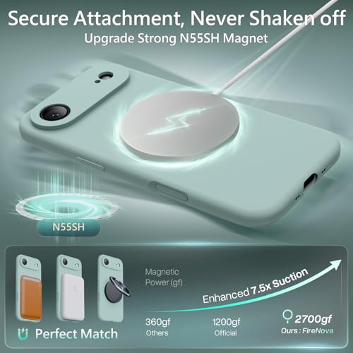 Image of FireNova Magnetic for iPhone Air Case, Compatible with MagSafe, [Integrated Silicone Camera Control Button] [Camera Protection] Microfiber Lining Phone Case for iPhone 17 Air, 6.5 inch, Mint Green