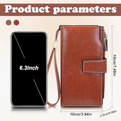 FuninCrea Wallets for Women RFID Large Capacity Leather Purses for Women with 20 Card Slots and Zipper Coin Pocket, Fashionable Wristlet Wallet Ladies Wallet with Removable Wrist Strap (Red)2