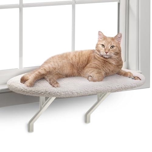 K&H Pet Products Kitty Sill Cat Window Perch for Large Cats, Orthopedic Window Hammock Bed Holds 40LBS, Washable Cover, Kitty Windowsill Bed Seat for Indoors - Cream Fleece, Unheated, 14 X 24in