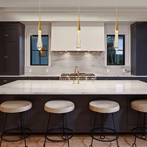 Lmqnine Kitchen Light Fixtures Ceiling Dimmable Led Modern Gold Pendant Light Mini Teardrop Crystal Pendant Light For Kitchen Island Bedroom Hallway Entryway (3-Pack) (020-3) #TOP6