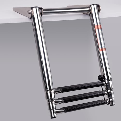 Boat Ladder 3 Step,Stainless Steel Telescoping Heavy Duty Pontoon Swim Boarding Ladder for Outboards,Yacht,Marine Fishing Boat