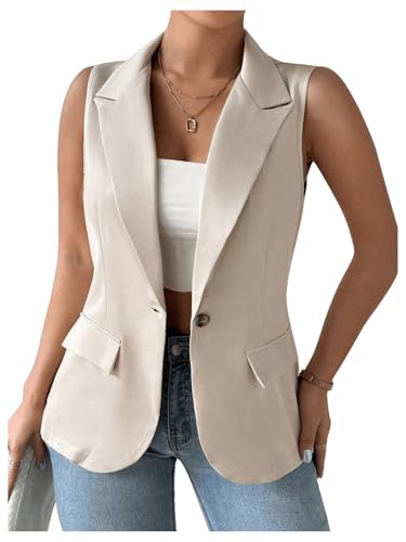 Verdusa Women's Plus Size Old Money Button Up Blazer Vest Business Casual Collared Tops