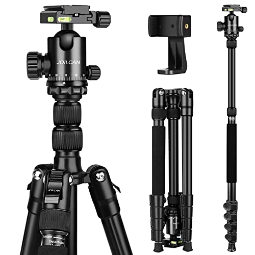 JOILCAN Kamera Stativ, Leichtes Reisestativ aus Aluminium mit Einbeinstativ, 203cm Fotostativ mit 360° Panorama Kugelkopf für Canon Nikon, Tragkraft 10kg (Schwarz) Cover