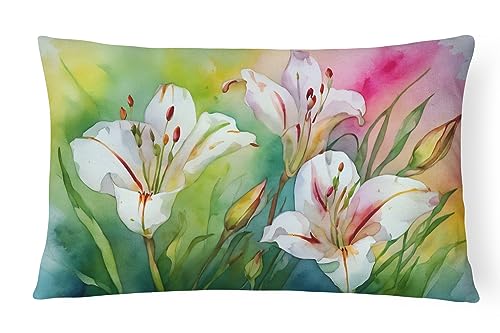 Caroline's Treasures DAC1711PW1216 Utah Sego Lilies in Watercolor Fabric Decorative Pillow 100% Machine Washable Pillow, Indoor or Outdoor Decorative Throw Pillow for Couch, Bed or Patio