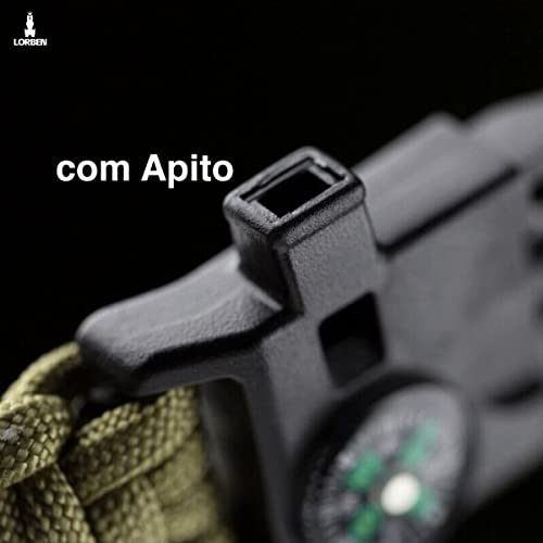 Pulseira Tática de Sobrevivência Lorben Bracelete Emergência Trilha Bússola Pederneira Faca Apito